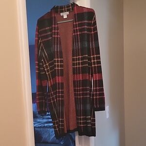 Plaid Open-Front Cardigan Sweater